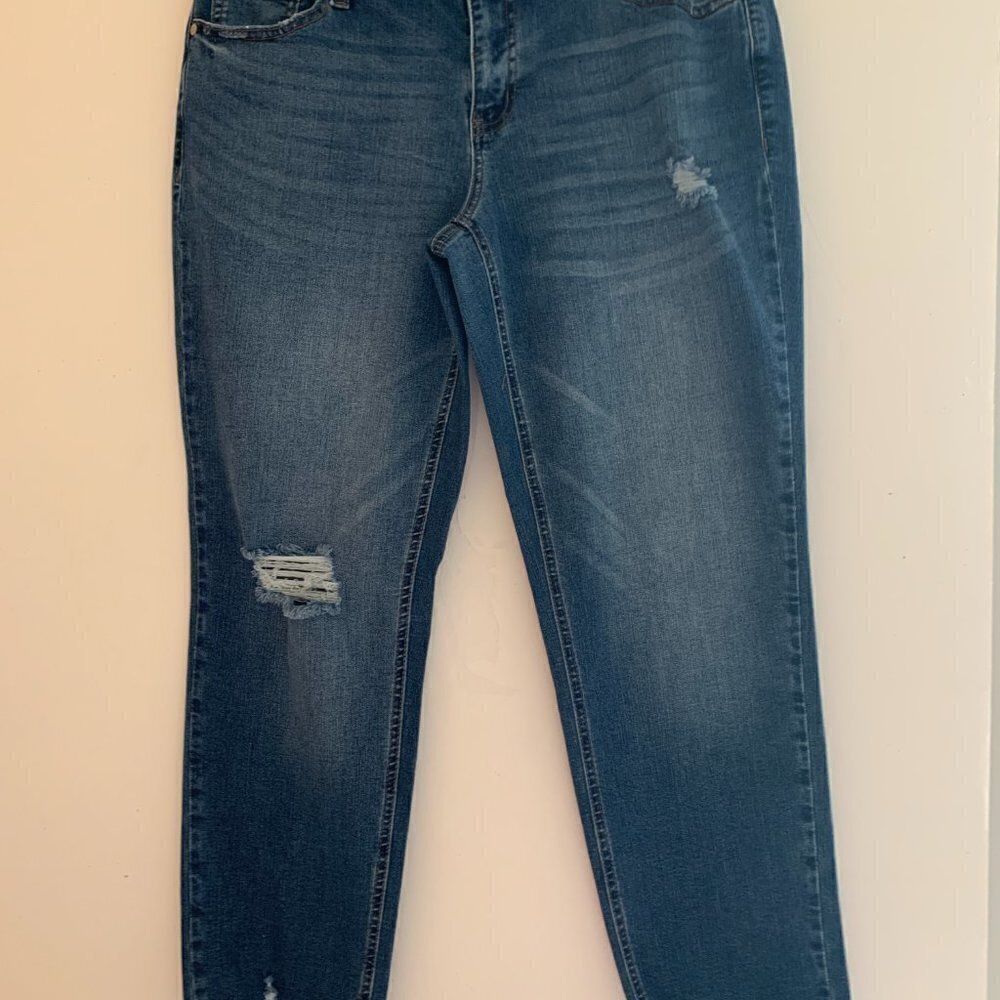 Womens Denim Mid Rise Skinny Distressed Jeans Sz. 12, 30" long